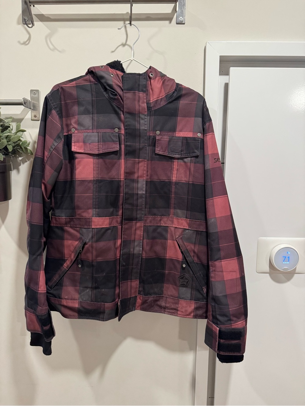 SESSIONS Red and Black Plaid Snowboard/Ski Jacket with Hood